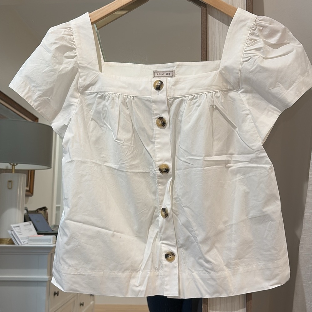 Point Sur button  front square neck top in cotton poplin nwt